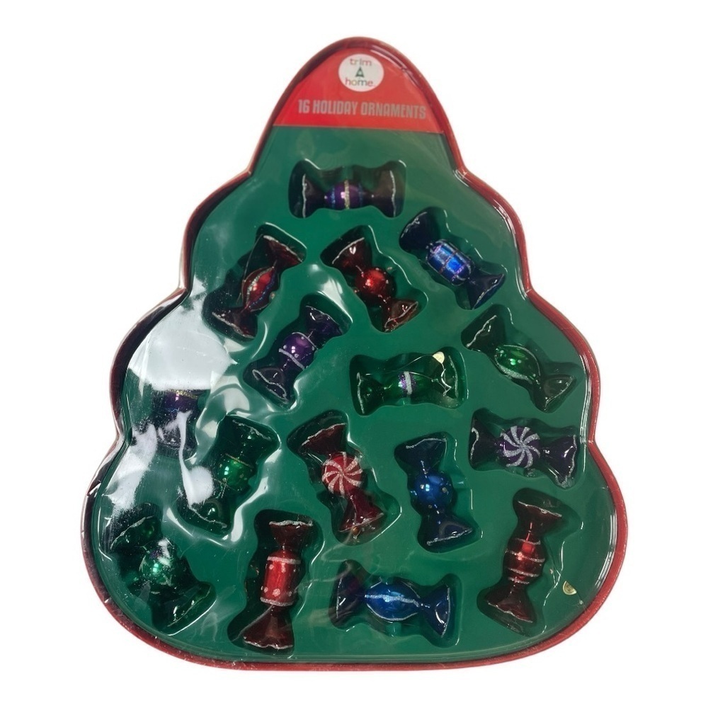NWT  Kmart Trim A Home 16 Pieces Holiday Glass Wrapped Candy Ornaments